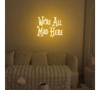 We're All Mad Here Neon Signs for Wall Decor Neon Wall Art Acrylic LED Lights with Hanging Chain Light Up Signs for Bedroom Decor Man Cave Bar Pub Wedding Party 5V USB Operated Dimmable