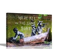 We're All on the Same Boat Banksy Canvas Prints Graffiti Wall Art Urban Artwork Framed Pictures 51 x 38cm (20 x 15 inches)