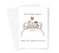 We're Bedder Together Happy 29th Wedding Anniversary Greeting Card | Illustrated 29th Wedding Anniversary Card For Husband Or Wife