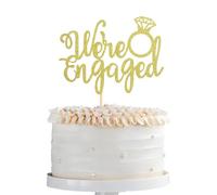 We're Engaged Cake Topper Glitter Ring Bridal Shower Cake Topper Decorations for Engagement Party Bridal Shower Wedding Anniversary Party Cake Supplies Gold