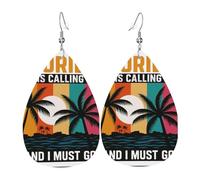 We'Re Going To Florida Teardrop Leather Earrings Ladies Print Pendant With Hook Fashion Vintage Party Daily Wear