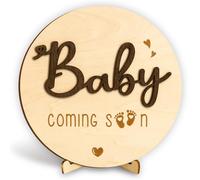 We're Having a Baby Pregnancy Announcement Sign 5.9 Inch Round Wooden Announcement Disc with Black 3D Letters Decoration Maternity Photoshoot Prop