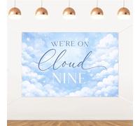 We're on Cloud Nine Backdrop on Cloud 9 Baby Shower Decorations Blue Photography Background for Baby Shower Gender Reveal Party Decor Supplies 5×3ft