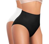 Werena Tummy Control Knickers for Women High Waisted Shapewear Briefs Seamless Body Shaper Panties Slimming Compression Underwear Shaping Support Pants Girdle (#Mid Waist,Black+White,L)