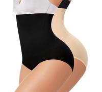 Werena Tummy Control Knickers for Women Seamless High Waisted Shapewear Knickers Slimming Shaping Support Underwear Pants Body Shaper Panties Girdle (Black+Beige,L)