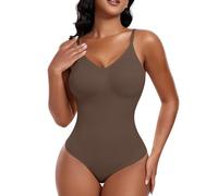 Werena Women's Thong Shapewear Tummy Control Bodysuit | Seamless Invisible Full Body Shaper, Comfortable Shaping Body Suit, Adjustable V-Neck Vest, No Bra Pads Design
