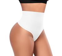 Werena Women's Thong Shapewear Tummy Control Knickers High Waisted Body Shaper Panties Seamless NO VPL Stomach Flattener Control Underwear Shaping Support Pants Girdle (White,XXL)
