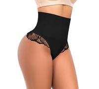 Werena Women's Thong Shapewear Tummy Control Knickers High Waisted Body Shaper Panties Seamless NO VPL Stomach Flattener Control Underwear Shaping Support Pants Girdle (Lace,Black,3XL)