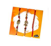 weRevel Rakhi Set of 3 - Damru, Rudraksha & Red Thread Rakhi Combo - Traditional Raksha Bandhan Rakhi Set with Spiritual Charm