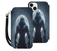 Werewolf And Moon Printed Leather Flip Wallet Phone Case Card Slots Compatible with iPhone 15 Series
