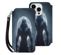 Werewolf And Moon Printed Leather Flip Wallet Phone Case Card Slots Compatible with iPhone 15 Series