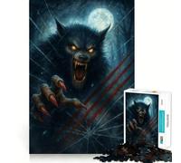 Werewolf Breaking Through Glass Under Full Moon Adults 1000 Pieces Puzzle Mind Training Fun Burr Free Clean Cut Pieces Heartwarming Gathering Activity (50x75cm)
