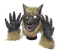 Werewolf Costume Realistic Halloween Werewolf Mask ＆ 1 Pair Paw Gloves Skin Friendly ＆ Breathable Latex Scary Mask and Claws Gothic Mask for Halloween Party Decorations Halloween Wolf Mask Werewolf Co