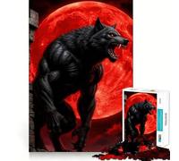 Werewolf Howling at The Blood Moon Jigsaw 1000 Pieces Memory Skill Fun Smooth Edge Perfect Interlock Fun-filled Way to Fill Empty Hours (38x52cm)