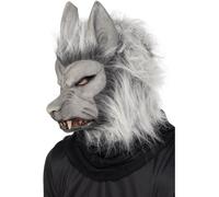Smiffys Werewolf Latex Mask, Grey with Hair & Ears, Halloween Fancy Dress Accessory, Werewolf Dress Up Masks