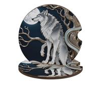Werewolf Moon Stand Car Cup Coasters 2 Pack Absorbent Cup Holder Coasters with A Finger Notch and Cork Base Cute Wood Coaster Cars Interior Accessories for Women Men
