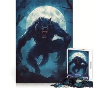 Werewolf Under Full Moon 1000 Piece Jigsaw Puzzles for Teenagers Jigsaw Cognitive Workout Calm Leisure Ideal Fit Winter Gift (38x26cm)