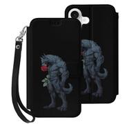 Werewolf with Rose Leather Flip Phone Case Wallet Cover Compatible with iPhone 17/17 Air/17 Pro/17 Pro Max