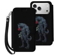 Werewolf with Rose Leather Flip Phone Case Wallet Cover Compatible with iPhone 17/17 Air/17 Pro/17 Pro Max