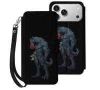 Werewolf with Rose Leather Flip Phone Case Wallet Cover Compatible with iPhone 17/17 Air/17 Pro/17 Pro Max