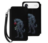 Werewolf with Rose Leather Flip Phone Case Wallet Cover Compatible with iPhone 17/17 Air/17 Pro/17 Pro Max