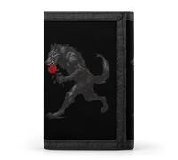 Werewolf with Rose Trifold Men's Wallets with 8 Card Slots & Key Hook Slim Travel Purse Money Clip