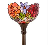WERFACTORY Tiffany Floor Lamp Red Rose Flower Stained Glass Light 10X10X71 Inches Pole Torchiere Standing Corner Torch Uplight Decor Bedroom Living Room Home Office S001 Series