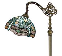 WERFACTORY Tiffany Floor Lamp Sea Blue Stained Glass Dragonfly Style Arched Lamp 12X18X64 Inches Corner Standing Reading Light Decor Living Room Bedroom S147 Series