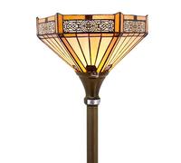 WERFACTORY Tiffany Floor Lamp Yellow Hexagon Stained Glass Mission Light 12X12X71 Inches Torchiere Standing Corner Torch Uplight Decor Bedroom Living Room Home Office S011 Series