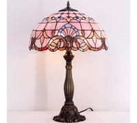 WERFACTORY Tiffany Lamp Pink Stained Glass BaroqueStyle Bedside Desk Reading Table Lamp 16X16X24 Inches Decor Bedroom Living Room Home Office S003P Series