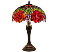WERFACTORY Tiffany Lamp Red Rose Stained Glass Style Table Lamp 16X16X24 Inches Desk Bedside Reading Light Resin Base Decor Bedroom Living Room Home Office S001 Series…