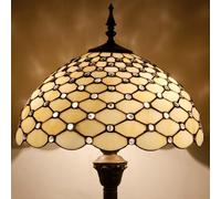 WERFACTORY Tiffany Style Floor Lamp Amber Stained Glass with Crystal Bead Standing Type Reading Light 16X16X64 Inches Antique Pole Corner Lamp Decor Bedroom Living Room Home Office S005 Series