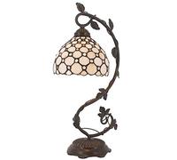 WERFACTORY Tiffany Table Lamp Cream Stained Glass Pearl Style Desk Light with Metal Leaf Base 8X10X21 Inches Decor Small Space Bedroom Home Office S005 Series