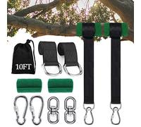 Werfeito 10FT Tree Swing Hanging Kit Holds 2200 lbs (Set of 2), Extra Long Tree Swing Straps with Tree Protector, Heavy Duty Carabiner and Swivel Perfect for Swings & Hammocks, Easy Fast Installation