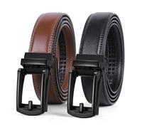 WERFORU 2 Pack Men's Leather Ratchet Belts for Dress Trousers Adjustable Ratchet Belt with Automatic Buckle fit Everywhere