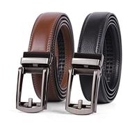 WERFORU 2 Pack Men's Leather Ratchet Belts for Dress Trousers Adjustable Ratchet Belt with Automatic Buckle fit Everywhere