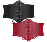 WERFORU 2 Pack Women Elastic Corset Belts Retro Wide Stretchy Tied Waspie Costume Waist Belt