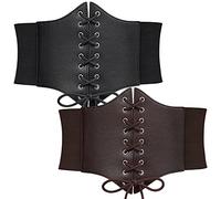 WERFORU 2 Pack Women Elastic Corset Belts Retro Wide Stretchy Tied Waspie Costume Waist Belt
