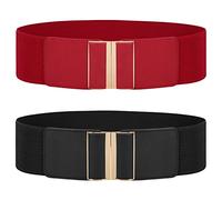 WERFORU 2 Pack Women's Elastic Waist Belts Wide Cinch Waistband Elegant Vintage Stretchy Wide Belt for Dresses Black/Red