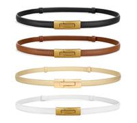 WERFORU 4 Pack Women Skinny Leather Belts Ladies Thin Waist Belts with Alloy Buckle for Dresses