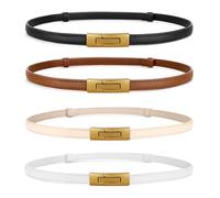 WERFORU 4 Pack Women Skinny Leather Belts Ladies Thin Waist Belts with Alloy Buckle for Dresses