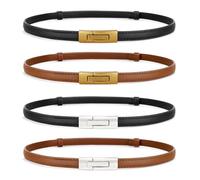 WERFORU 4 Pack Women Skinny Leather Belts Ladies Thin Waist Belts with Alloy Buckle for Dresses