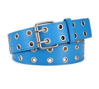 WERFORU Double Grommet PU Leather Double Hole Eyelet Belt for Women - Punk Goth Halloween Belt for Jeans & Pants - Sky Blue