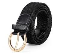 WERFORU Ladies Stretch Belt with Gold Buckle Women's Elasticated Woven Braided Belt for Jeans Pants Black