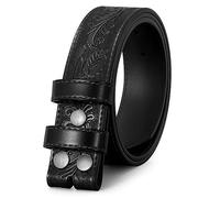WERFORU Men's Leather Strap Without Buckle - Vintage Replacement Western Belt With Press Stud Snap On - 1.5 Inch Wide Black