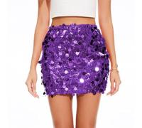 WERFORU Sequin Skirt Women Stretchy Sparkly Glitter Shiny Mini Skirt for Party Purple
