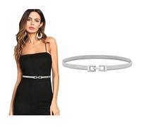WERFORU Women Metal Skinny Belt for Dresses Elastic Thin Waist Belt Stretch Cinch Belt Gold