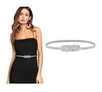 WERFORU Women Metal Skinny Belt for Dresses Elastic Thin Waist Belt Stretch Cinch Belt Silver