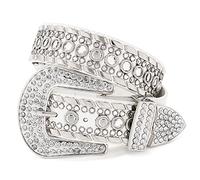 WERFORU Women Rhinestone Belt Stylish Shiny Crystal Western Belt Cowgirl Cowboy Bling Studded Leather Belt White
