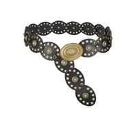 WERFORU Women Western Belts Wide Disc Belt with Turquoise for Dress Cowgirl Country Belts Boho Concho Leather Belt for Concert Outfits